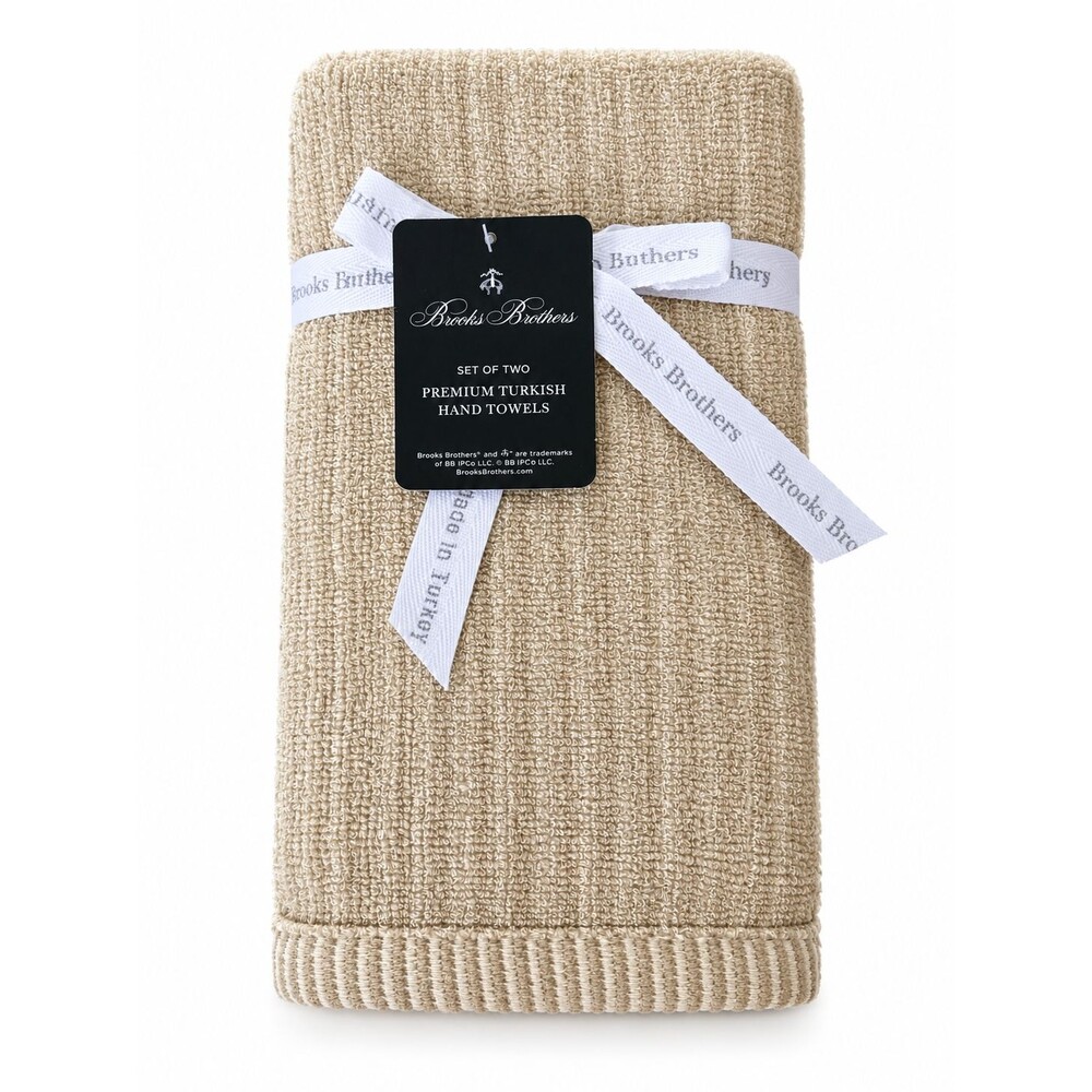 Brooks Brothers Luxury Hand Towels Beige on Beige Striped 100% Cotton Set of 2